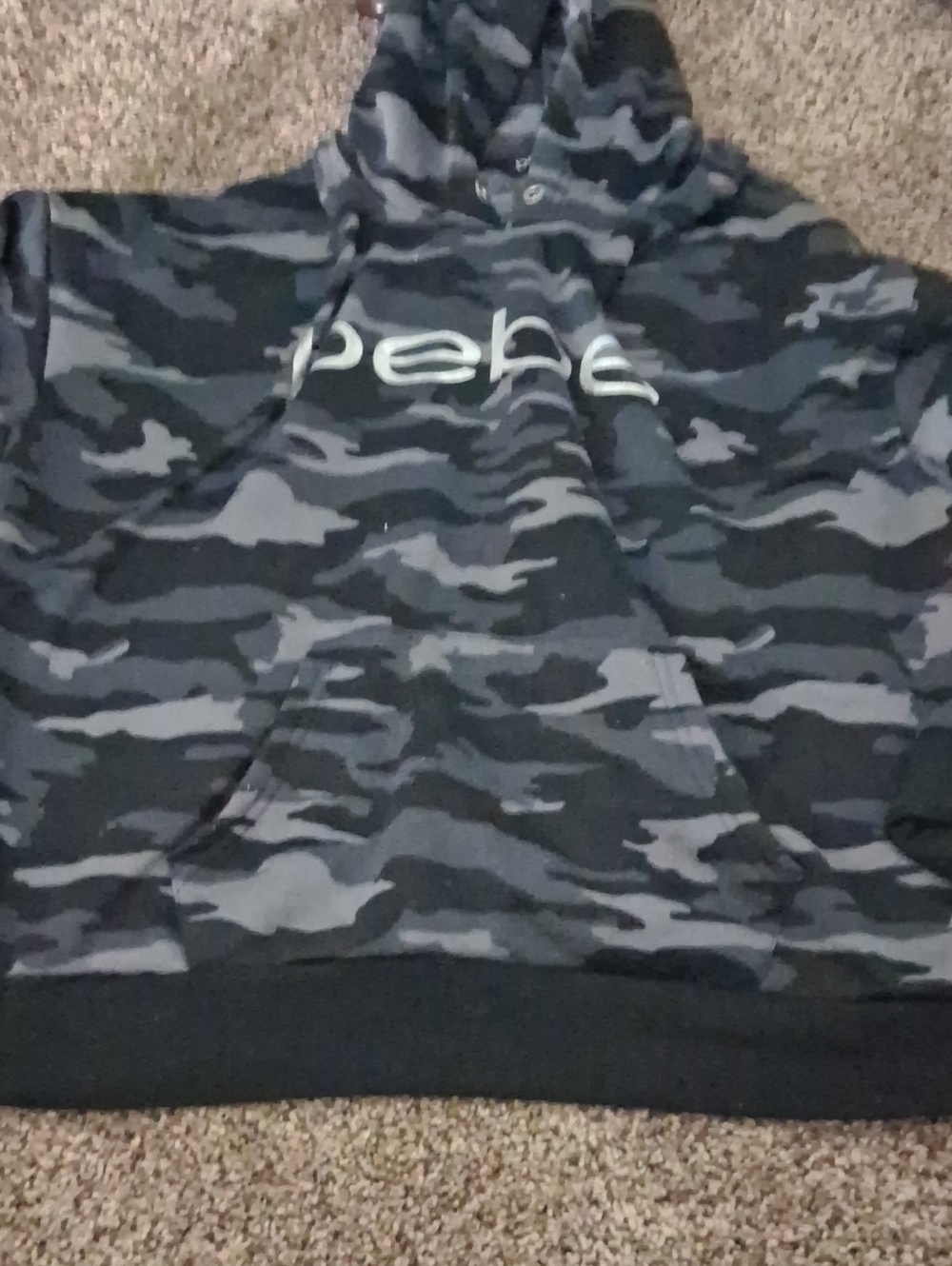 bebe Women's Black & Gray Camo Logo Hoodie